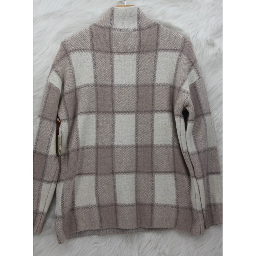 Christian Siriano L Beige Plaid Mock Neck Sweater Windowpane Soft Knit Top #746 - Picture 11 of 13